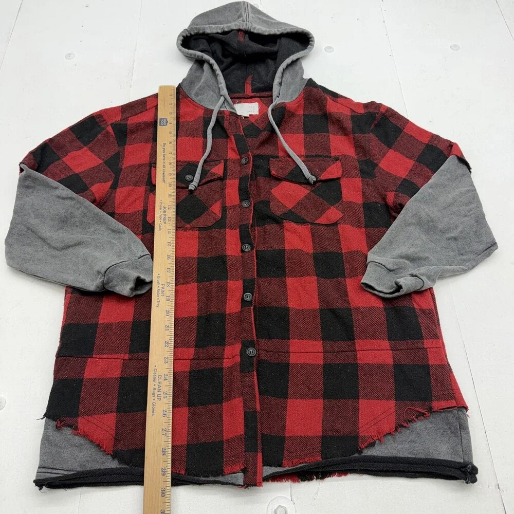 Oli & Hali Jacket Womens Small Red Plaid Flannel Hooded Button Front Layered